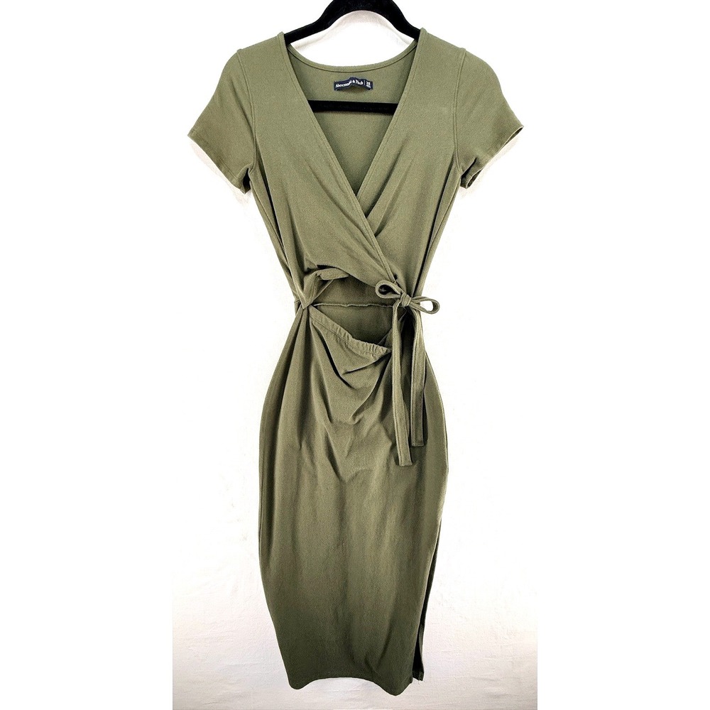 Abercrombie And Fitch Olive Green Cutout Wrap Midi Dress XS Minimalist 2010 GUC